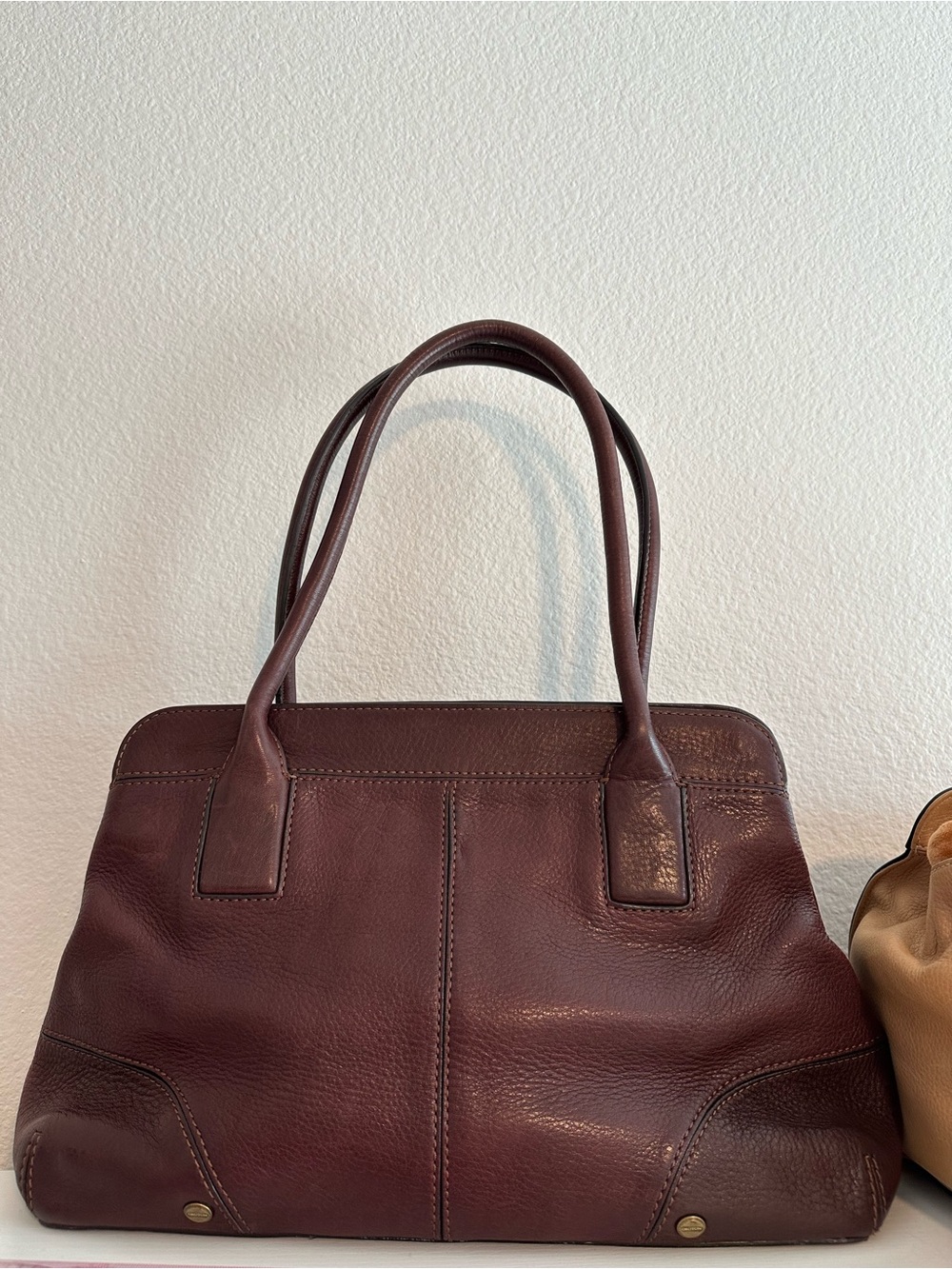 Vintage Oroton Classic Women's Leather Tote Bag - Burgundy
